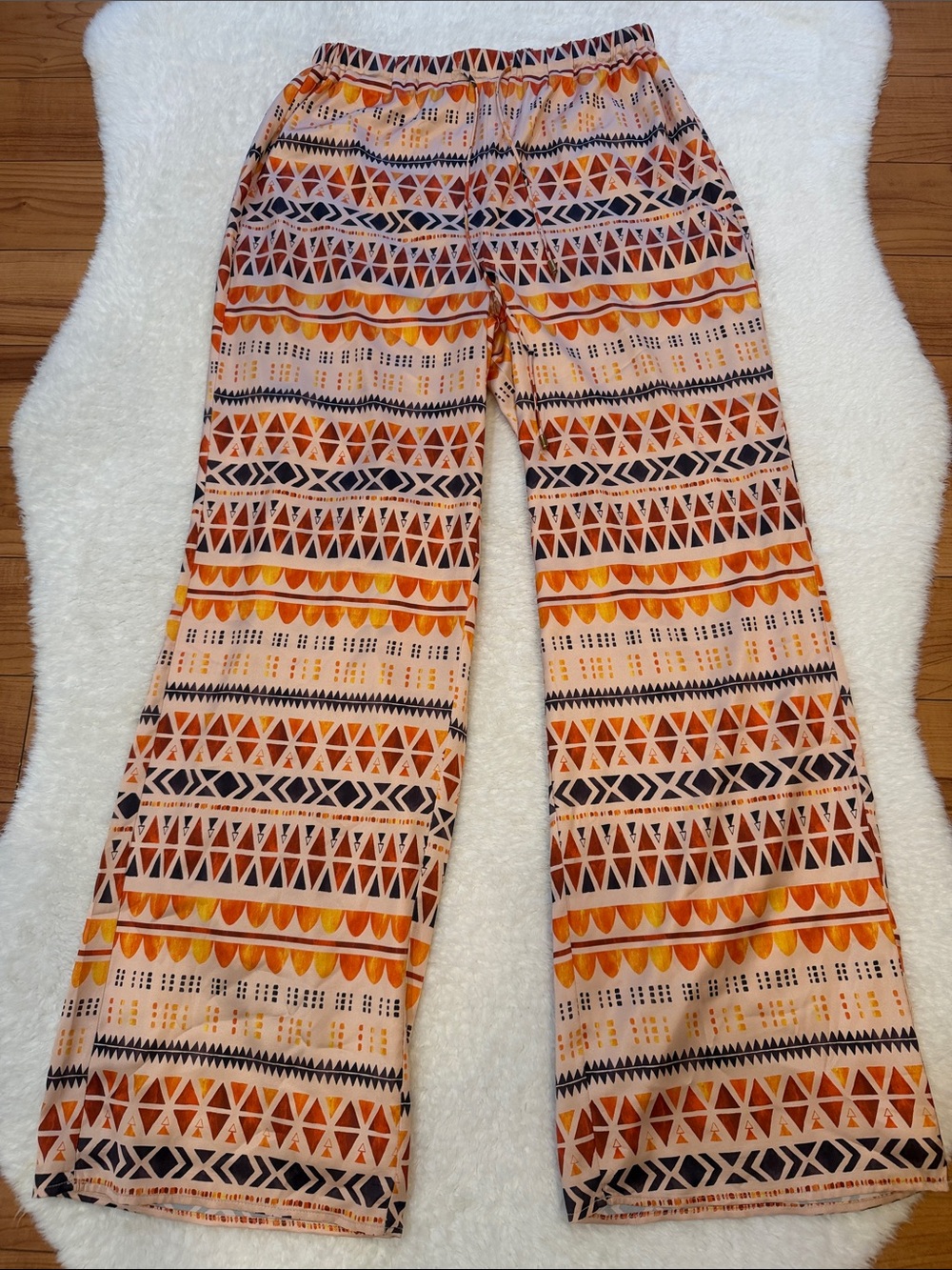 Boho Geometric Print Wide-Leg Pants - Orange Multicolor